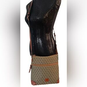 EUC DOONEY & BOURKE VINTAGE GREEN DB CANVAS BROWN LEATHER TRIM CROSSBODY